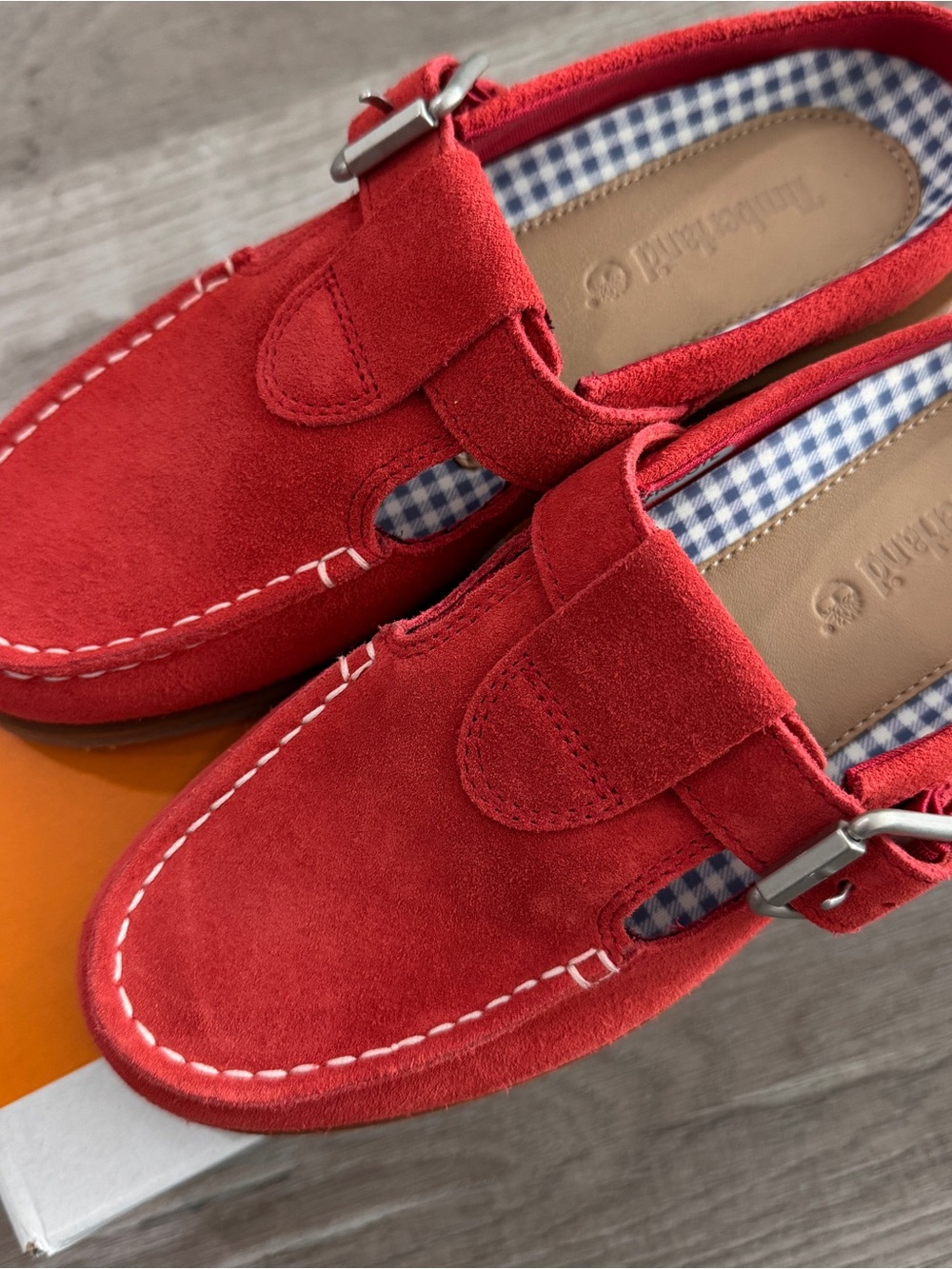 Timberland Red Suede Buckle Moccasin Flats